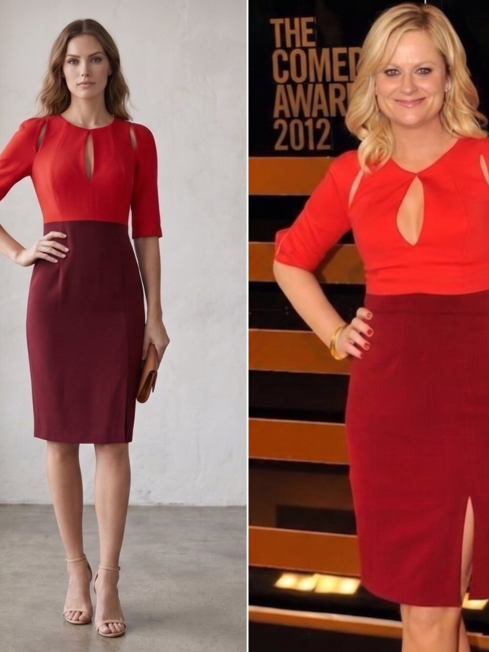 Black Halo Two-Tone Colorblock Sheath Dress Red & Burgundy Size 8 - New